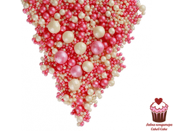 Драже рисовое в шоколадной глазури Жемчуг бело-розовый микс, 50 г (мягкое)