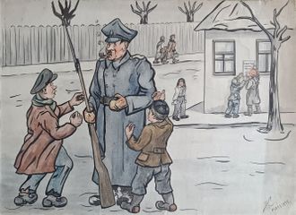 "Полицейский" бумага акварель, тушь Смирнова Н. В. 1944 год