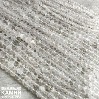 Горный хрусталь природный с трещиноватостью и шторками, шары 6,5/8,3-8,5/9,8-10,1 мм, цена за нить 18 см