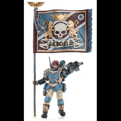 Имперская гвардия - Отпрыски Темпестус - знаменосец (Warhammer 40k) - КОЛЛЕКЦИОННАЯ ФИГУРКА 1/18 Astra Militarum Tempestus Scions Command Squad Banner Bearer (JT5130) - JOYTOY