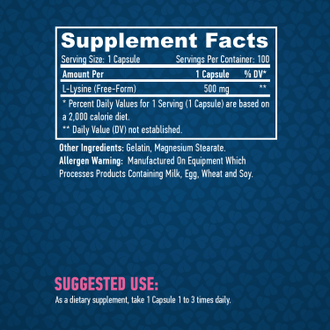 L-Lysine 500mg. / 100 Vcaps.