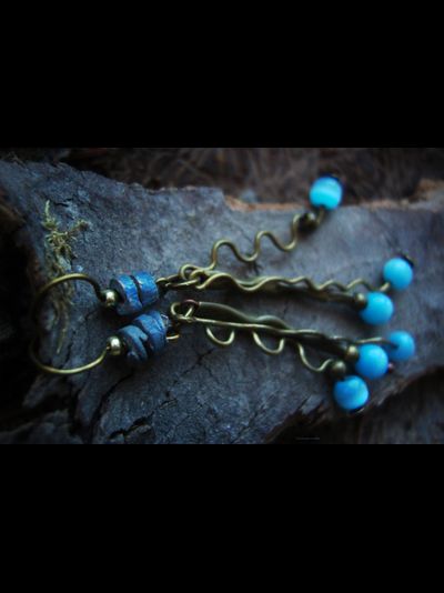 Бохо-серьги с кошачьим глазом "Небесные ручейки"