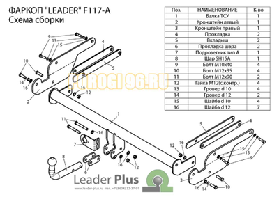 Фаркоп Лидер-Плюс для Ford Kuga 2008-2013