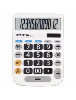 Калькулятор настольный STAFF PLUS DC-999-12 (194x136 мм), 12 разрядов, двойное питание, БОЛЬШИЕ КНОПКИ, 250425.