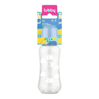 Стеклянная бутылочка с силиконовой соской Lubby, 250 мл., 0+ месяцев