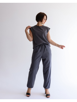 Брюки с манжетами из костюмной шерсти  (сине-серый)