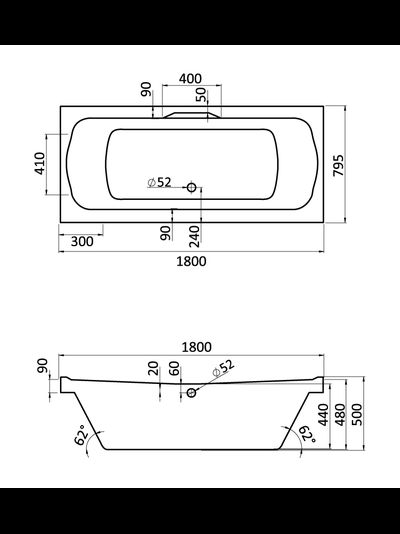 Ванна акриловая САНТЕК Корсика 1800х800х610 с каркасом 1.WH11.1.981