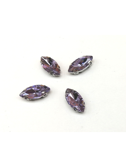 Стразы стеклянные пришивные в цапах, 7*15 мм цвет светло сиреневый