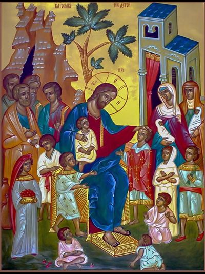 Благословение детей. Рукописная икона.