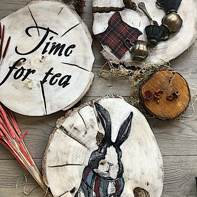 картины на спилах, роспись по спилам, декор из спилов, оформление спилами, оформление интерьера спил