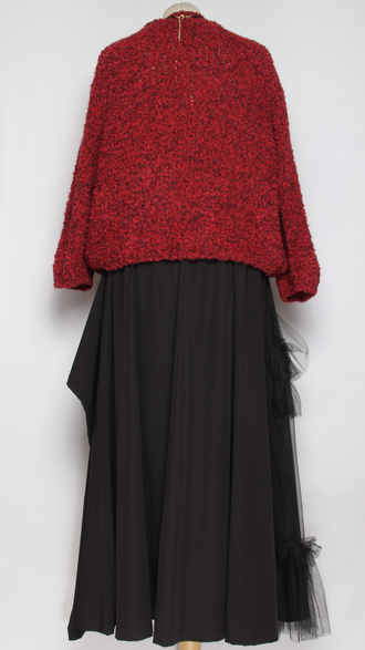 ДЖЕМПЕР КОРОТКИЙ "КИМОНО БУКЛЕ"широкий рукав 3\4 меланж винный, вишня  до р.50