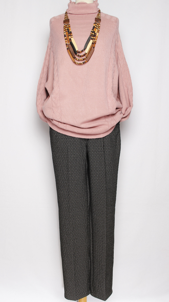 Джемпер кимоно "ВЫСОКИЙ ВОРОТ КОСЫ" малахит, бежевый, лаванда, розовый р.46-56