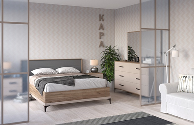 Композиция спальни КАРА (КАРА) Дуб Табачный Craft/Велюр