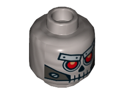 Minifigure, Head Alien Skull with Red Eyes, Metal Eyebrows with Rivets and Metal Jaw with Screws Pattern - Hollow Stud, Flat Silver (3626cpb1084 / 6261653)