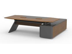 Стол руководителя, на опорной сервисной тумбе, левый ED87L.240205-Г-орехметеоритно-серый, цвет Грецк