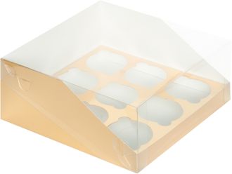 Коробка на 9 капкейков с прозр. верхом (золото), 235*235*100мм