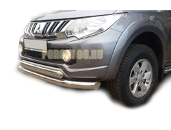 Защита переднего бампера овал d76/75х42 для Mitsubishi L200 (2015-2019)