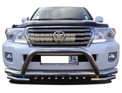 Защита переднего бампера «акула»+скоба d76/60/42 для Toyota Land Cruiser 200 2013-2015
