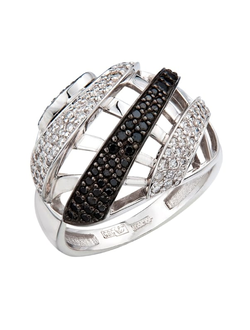 Кольцо с черными и белыми бриллиантами арт. 810027.