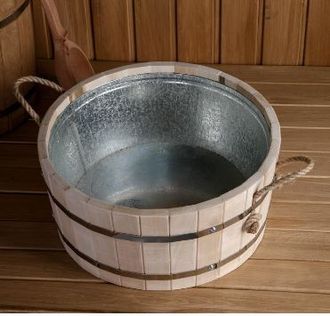 Шайка из липы круглая, оцинкованная вставка, 13л