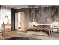 Спальня АНТАРИЯ - Комплект (кровать 160, тумба (2шт), комод) Дуб Сонома/Белый