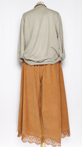 ЮБКА-БРЮКИ  вельветовая "Кружево"охра  р.50-58