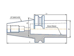 Втулка переходная с хвостовиком 7:24-ВТ40 (MAS403) на КМ2х120мм для станков с ЧПУ со сквозным отверстием для конц. фрез