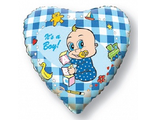 Шар (18&#039;&#039;/46 см) Сердце, Новорожденный мальчик, Голубой, 1 шт.