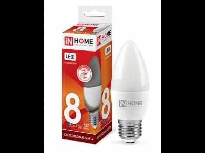 Лампа светодиодная ASD/inHome VC свеча C37 E27 8W(720lm) 6500K 6K 107x37 (без пульсации) 4820