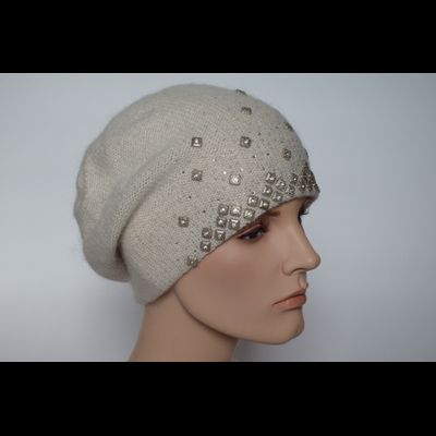 Белый женский вязаный берет с украшениями Vizio Италия 6439 ( 6570)