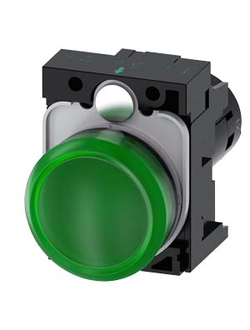 3SU1201-6AF40-1AA0 СВЕТОВОЙ ИНДИКАТОР КОМПАКТНЫЙ, 22MM, КРУГЛ., ПЛАСТИК, РАССЕИВАТЕЛЬ ЗЕЛЁНЫЙ МАТОВЫЙ, С ДЕРЖАТЕЛЕМ, НОМ. НАПРЯЖЕНИЕ 230В АС, ВИНТОВЫЕ КЛЕММЫ