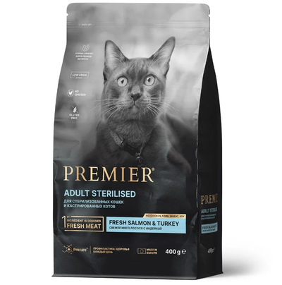 PREMIER (Премьер) сухой корм для стерилизованных кошек, Лосось, индейка 400 г