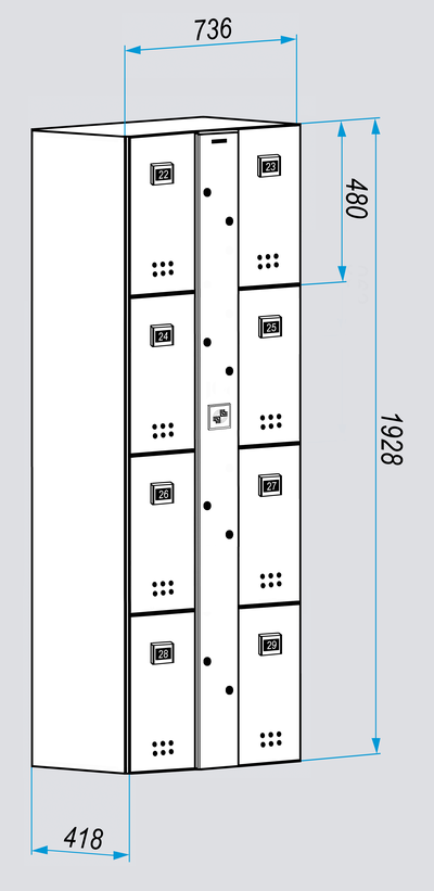 Блоки шкафов-локеров серии «LL 08A» Блоки из восьми шкафов - локеров для персонального использования