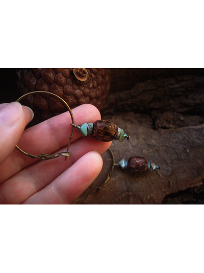 Бохо-серьги на кольцах &quot;Моховый бор&quot;