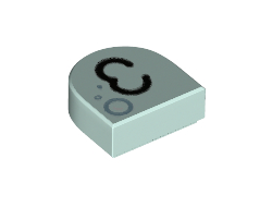 Tile, Round 1 x 1 Half Circle Extended with Black Kissy Mouth and Metallic Light Blue Bubbles Pattern, Light Aqua (24246pb025 / 6326135)