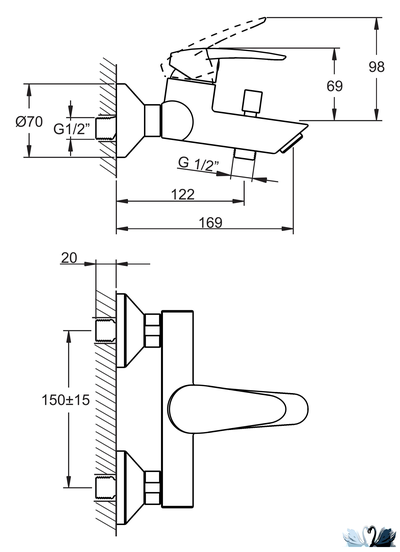 Набор смесителей 3 в 1 для ванной VitrA Dynamic S A49152EXP, душевая штанга