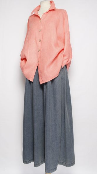 РУБАШКА-жакет ЛЁН "КИМОНО КАРМАН" коралл, апельсин до р.54