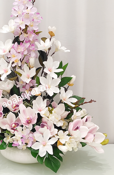 Романтично Нежная композиция из искусственных цветов в вазе - Небесная нежность № КС007/Купить