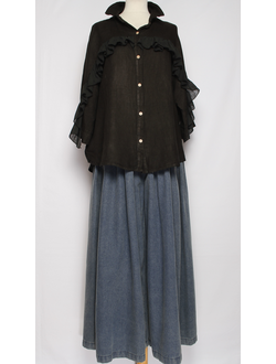 Рубашка лён "ВОЛАНЫ" черная р.48-54