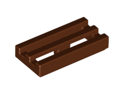 Tile, Modified 1 x 2 Grille with Bottom Groove / Lip, Reddish Brown (2412b / 4224243)