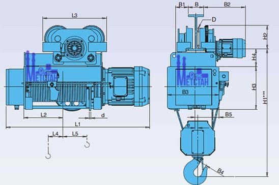 Технические характеристики канатных электротельферов с монорельсовой электрической тележкой тип hvat