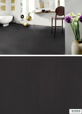 Виниловый пол Wineo 800 Tile XXL Solid Black DB00103-1, клеевой, большого формата фото в интерьере