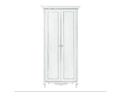 Шкаф 2 дверный с 1 полкой Неаполь, Белый/Патина Серебро без структуры дерева