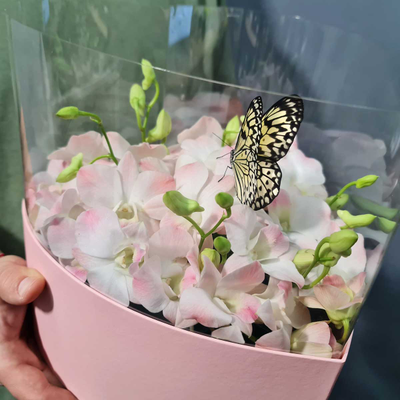 Нежный букет с орхидеями и бабочкой №114