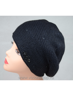 Черный вязаный берет из альпака и шелка vizio 5004 головные уборы зима 2015-2016