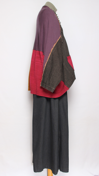 Жакет комбинированный "Джинса трикотаж" рукав зеленый  р.48-54