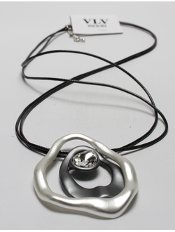 Подвеска "Гнутые кольца и камень" серебро и темный металл