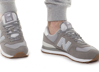 New Balance 574 Серые с белым (Экозамша) сбоку