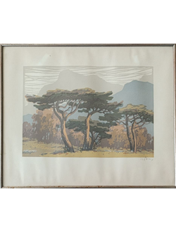 "Летний пейзаж" линогравюра Волков И.П. 1950-е годы