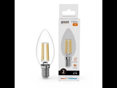 Лампа светодиодная Gauss Elementary Filament Свеча Е14 12W(730lm) 2700К 98х35 прозр, стекло, нитевид 32112